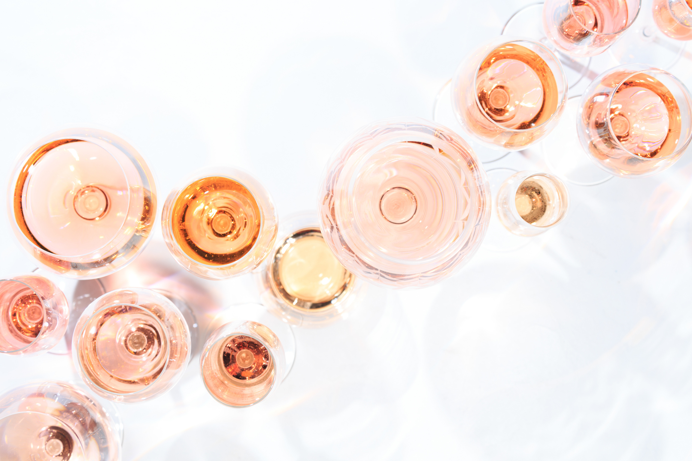 Many glasses of rose wine at wine tasting Concept of rose wine and